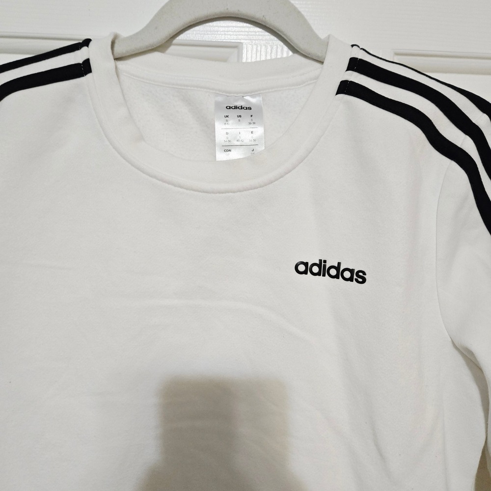 Adidas 3 Stripe Crewneck Sweatshirt White Women's Small Athletic Casual Pullover